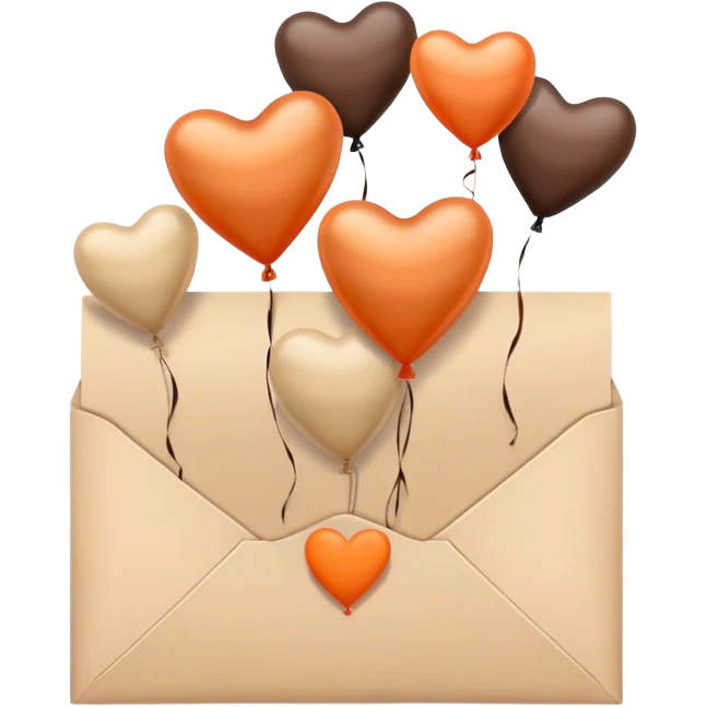dark brown love letter in pastel beige and dark orange metallic heart-shaped balloons emoji