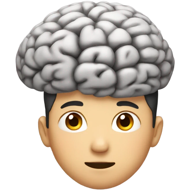 Asian boy with big brain on top of head emoji