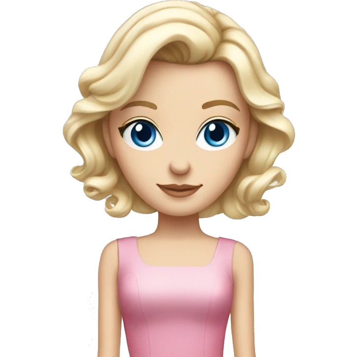 Pretty blue eyed white girl with blonde fancy hairdo with a pink dress emoji
