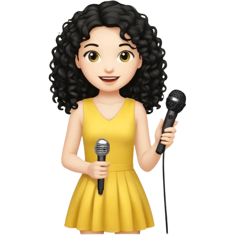 girl in yellow blink dress, logn black curly hair, holding a mic



















 emoji