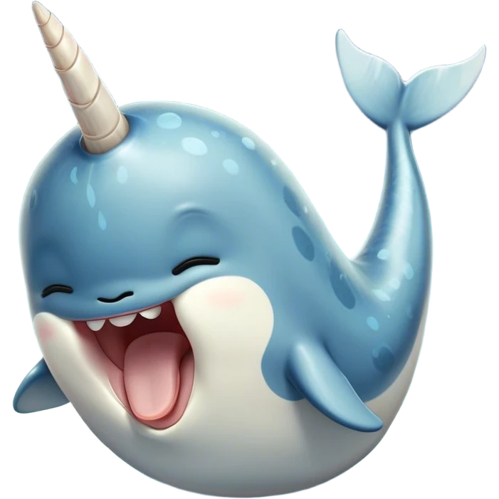 Cinematic Cute Yawning Narwhal Portrait Emoji, Head tilted slightly with a dramatic, wide-open yawn, showcasing a streamlined, mottled body with a gracefully curled ivory tusk and sleepy, half-closed eyes, Simplified yet irresistibly adorable features, highly detailed, glowing with a soft, cozy arctic glow, high shine, relaxed yet expressive, stylized with a hint of whimsical marine ease, soft glowing outline, capturing the essence of a drowsy yet affectionate narwhal that appears ready to stretch out for a nap! emoji