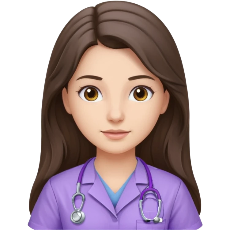 pretty brunette nurse with long hair in lilac scrubs emoji