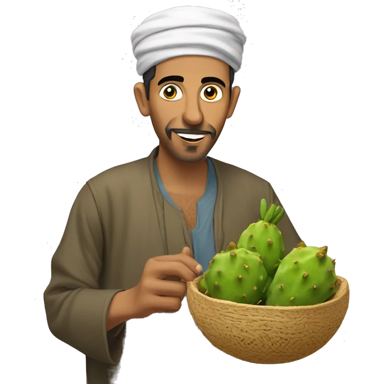 a moroccan man with djelaba eat a prickly pear emoji