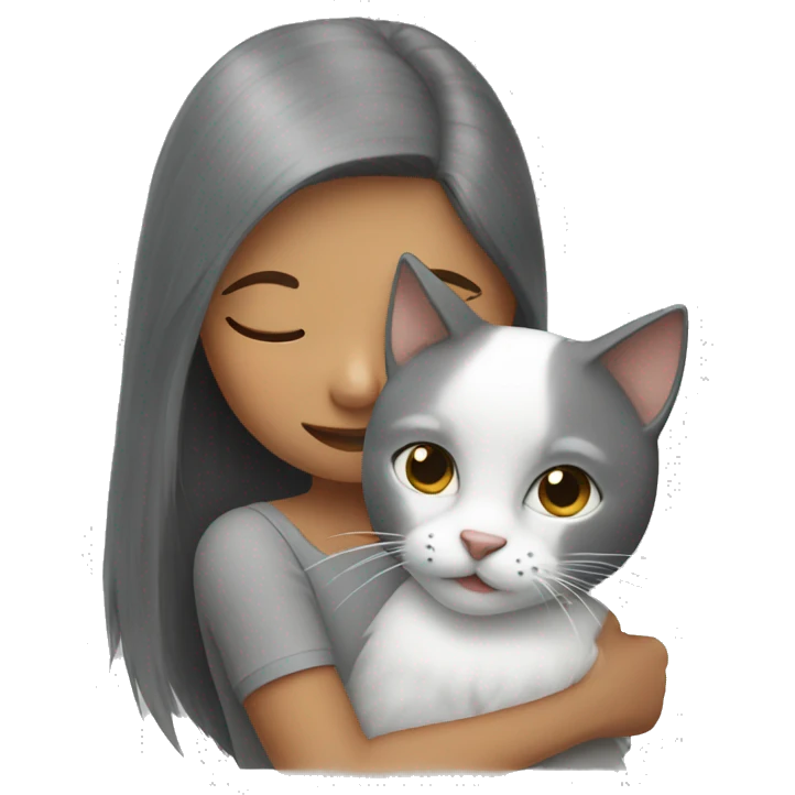 girl kissing grey and white cat emoji
