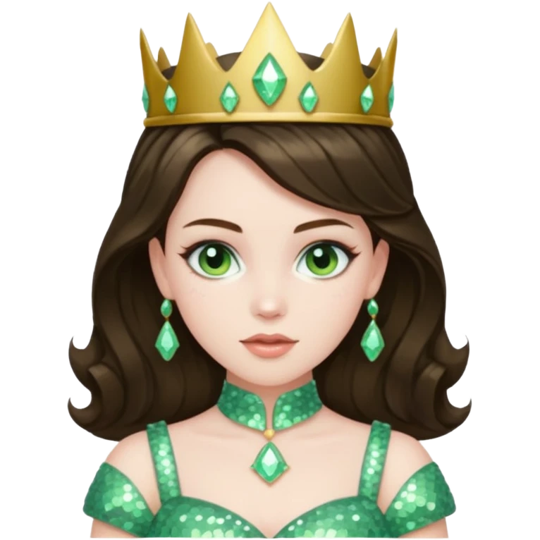 Princess Ozma from Oz with long brunette hair, pale green sequin outfit emoji