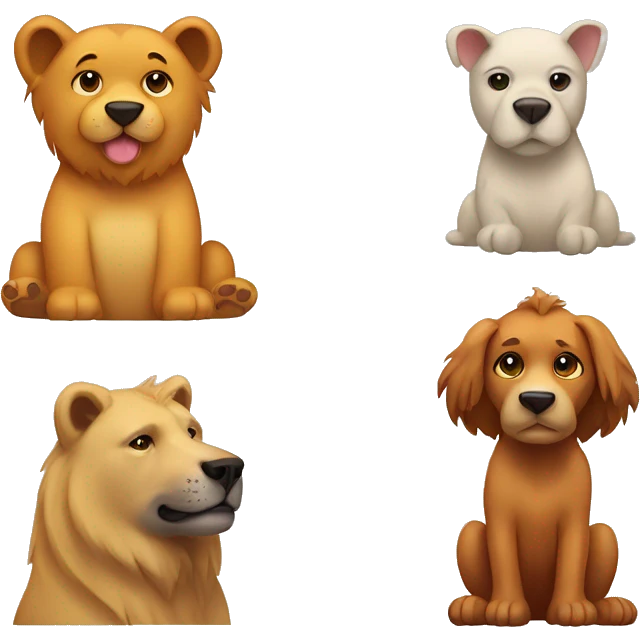 Mix two dogs, a lion, a lovebird and a cub bear emoji