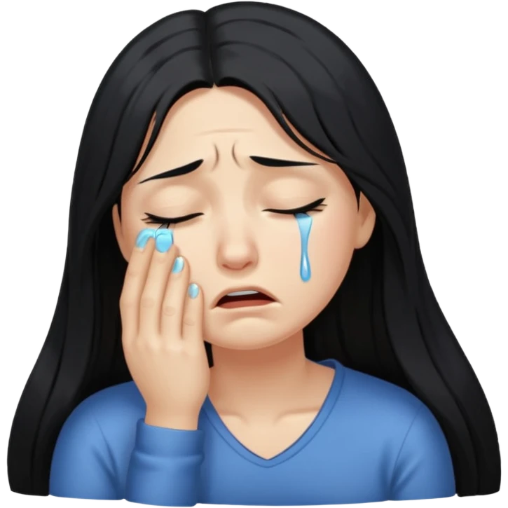 emoji of a woman with long black hair, crying, slumped posture, emotional distress emoji