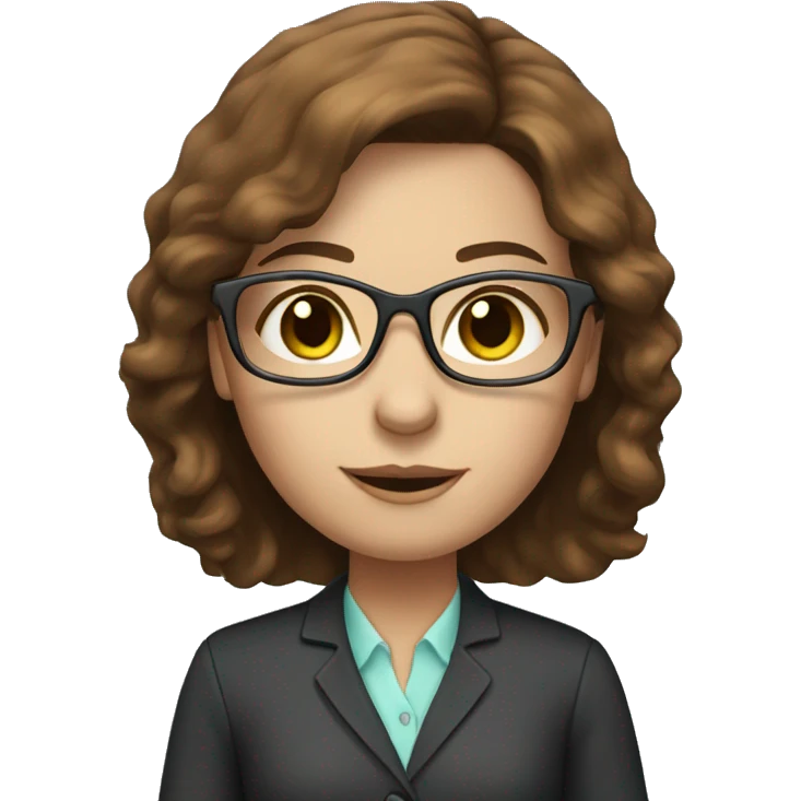 Female Accountant with glasses. Brown hair with highlights and blue/green eyes emoji