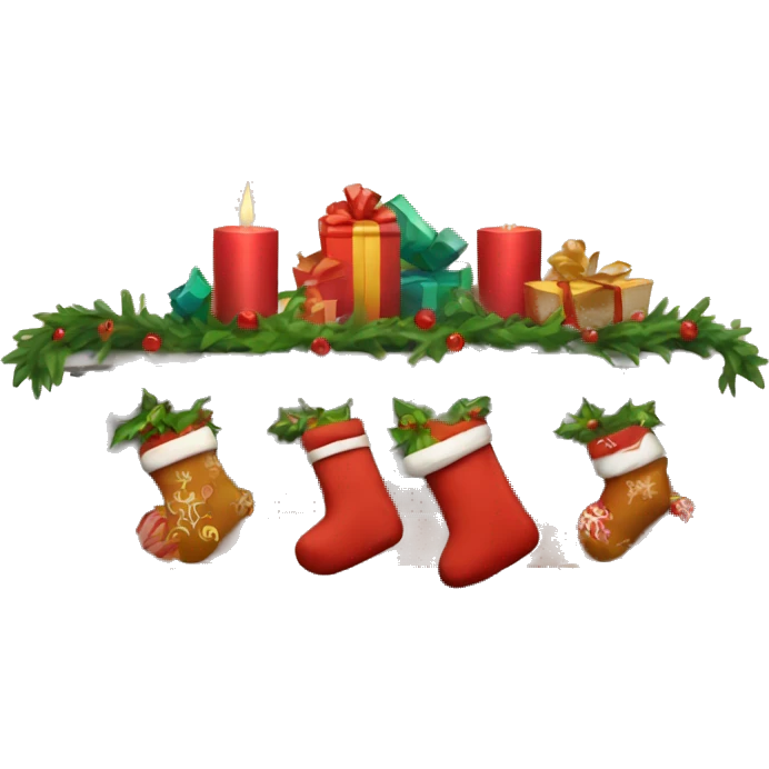 Fireplace with Christmas stockings hanging from the mantle  emoji