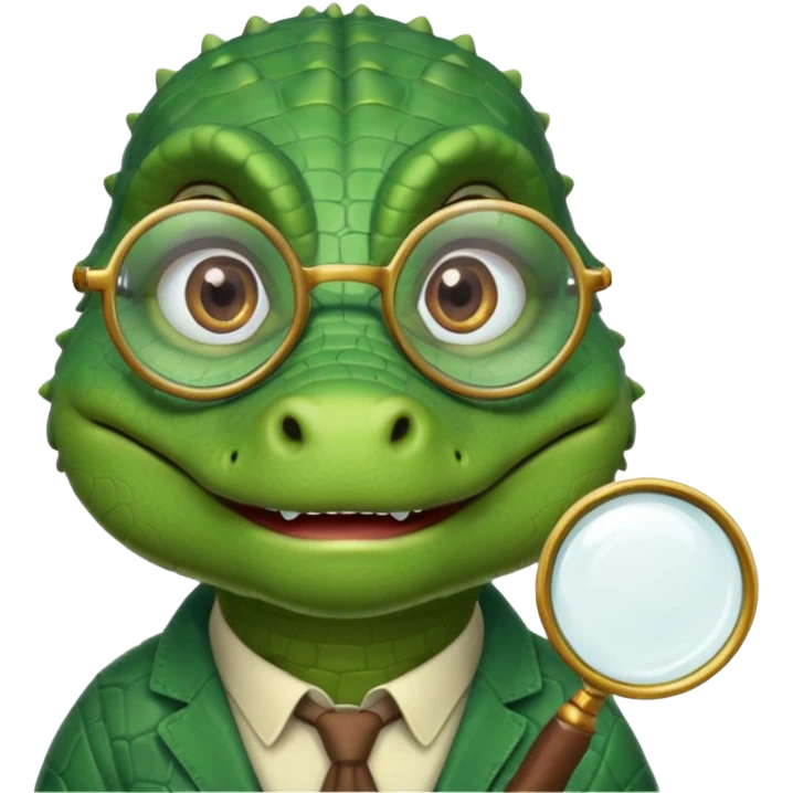 A green academic gator with a magnifying glass on a light background emoji