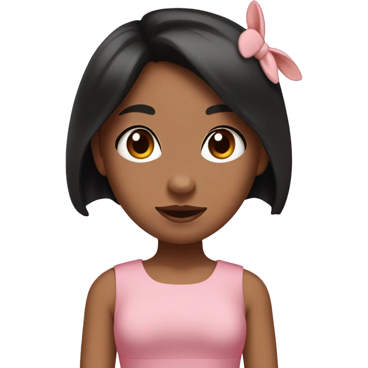 tan girl, black hair, wearig pink dress and pink bunny ears with flower tucked in bunny ear emoji