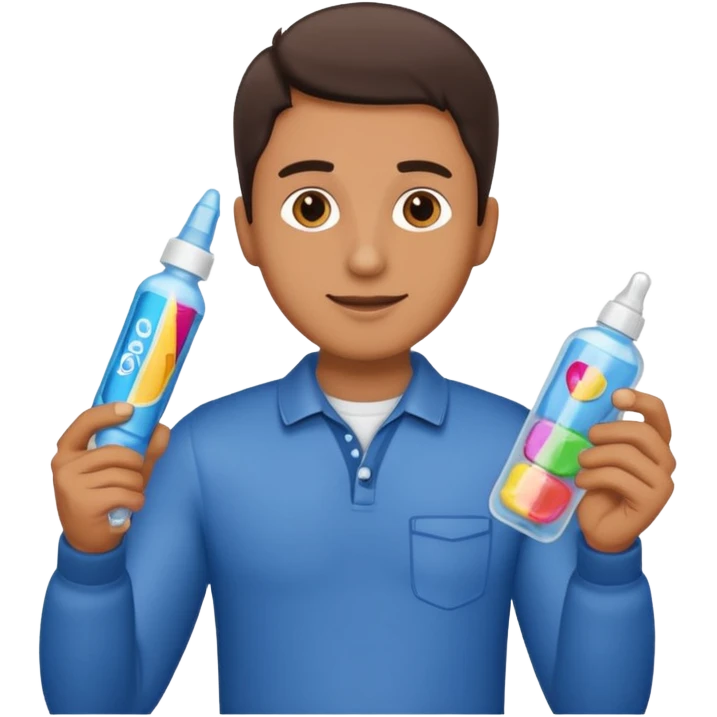 a guy with a dildo,condoms, and lube emoji
