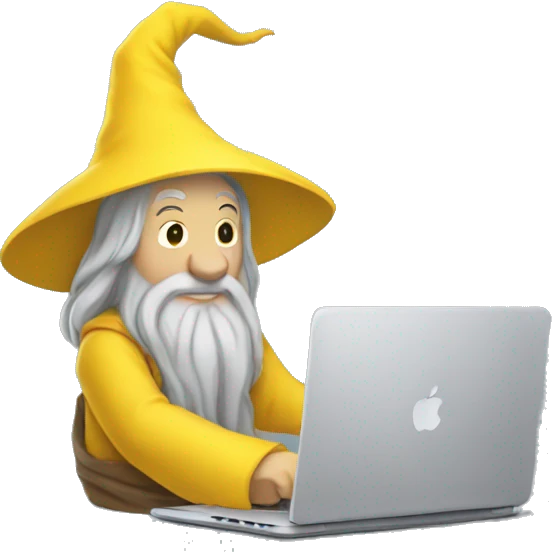 gandalf with a macbook dressed in yellow clothing emoji