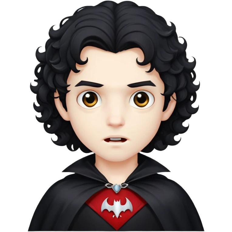 vampire boy with medium-length curly black hair wearing a cape emoji
