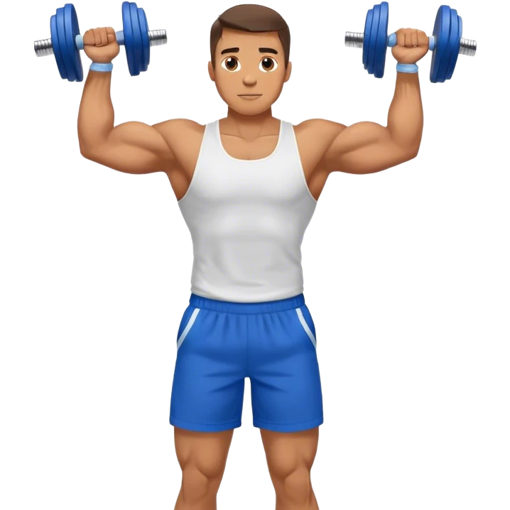 man with blue shorts doing side-lateral raise (T pose) with light dumbbells emoji