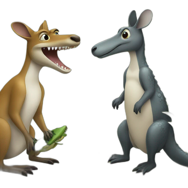 Kangaroo talking to a crocodile emoji