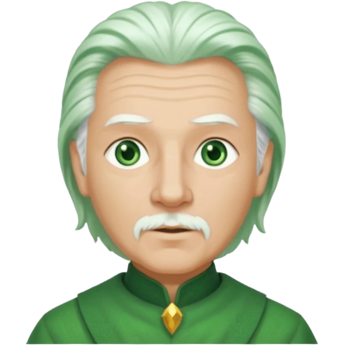 The Wizard from the Wizard of Oz with white hair, green eyes, green outfit emoji