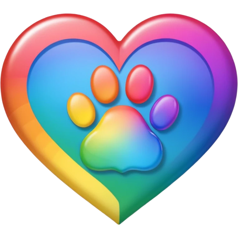 rainbow pride heart with a paw print on top, rainbow gradient fill, no text emoji