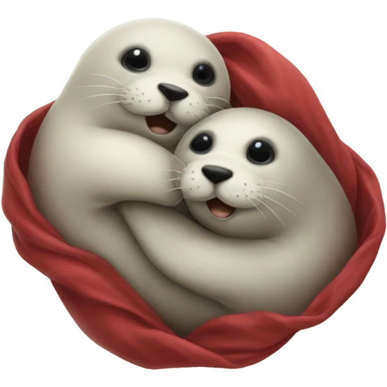 Hugging seals with little red emoji in the middle of them emoji