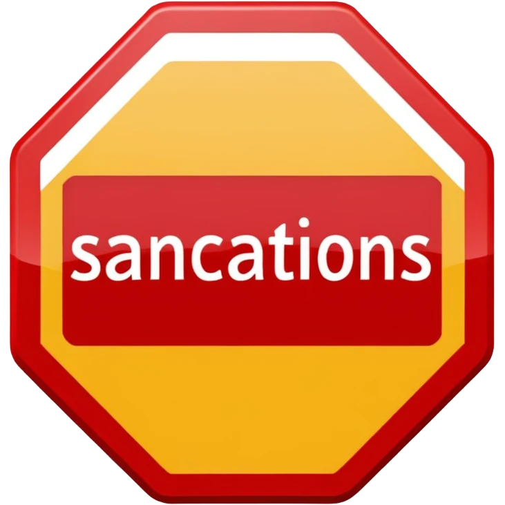 red, road sign, hexagonal, with the inscription SANCTIONS emoji