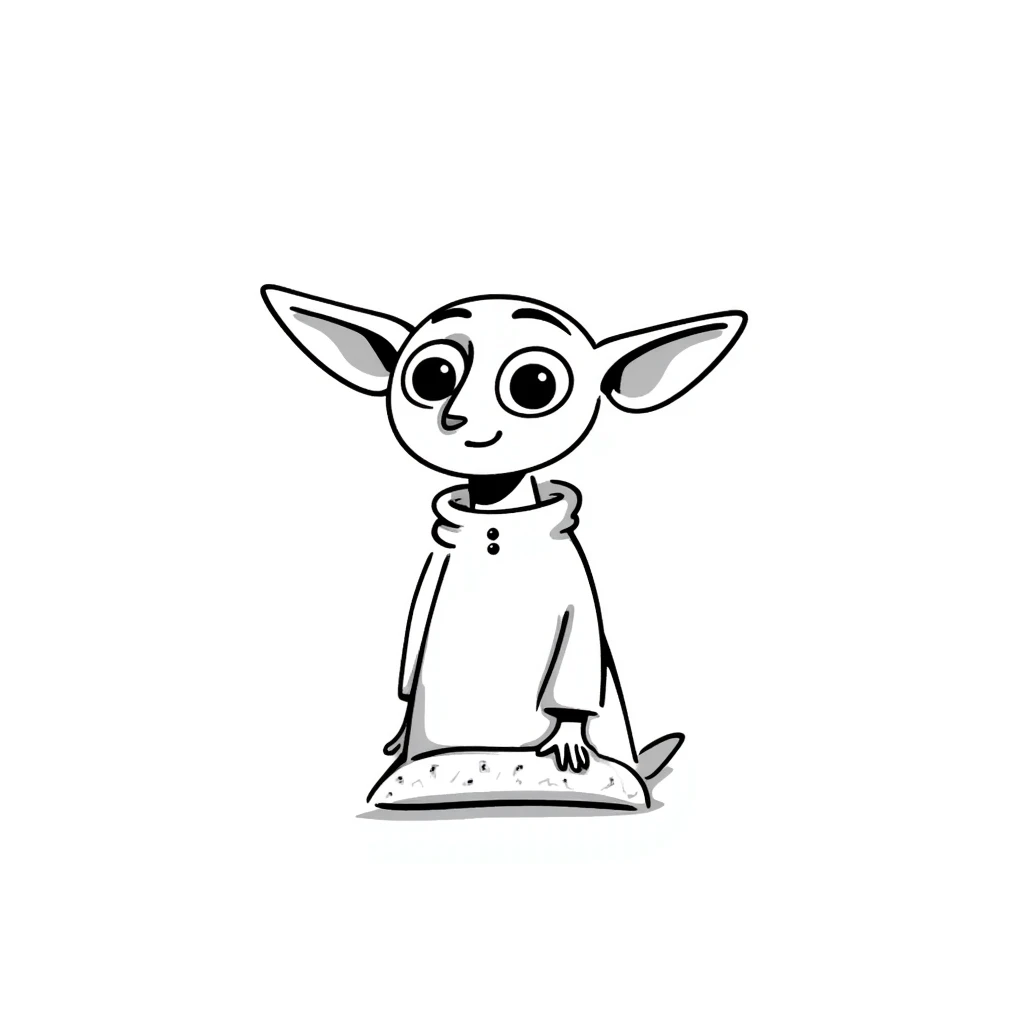 hand-drawn doodle of Dobby the house elf with sketchy lines emoji