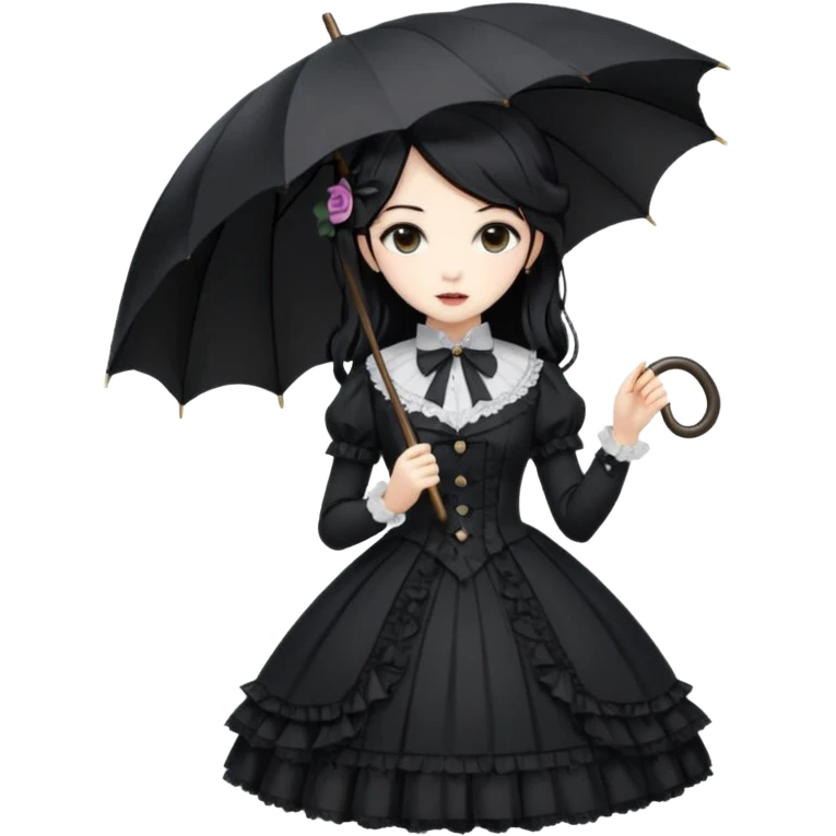 Beautiful pretty Victorian gothic Lolita lady, anime style, gorgeous hair, beautiful dress, holding umbrella emoji