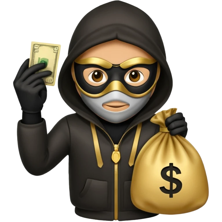 Robber emoji holding a 💰 wearing a mask that is made of robber suit without showing his hand the 💰 need to be in the left emoji