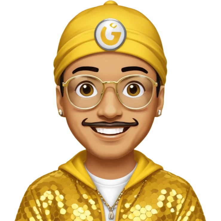 Ali G with yellow sequin outfit emoji