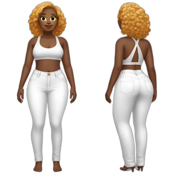 Full body Curvy beauty white pants both sides emoji