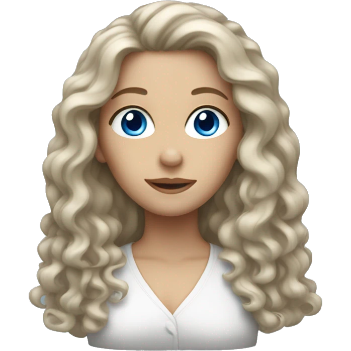 White woman with long curly hair and blue eyes emoji