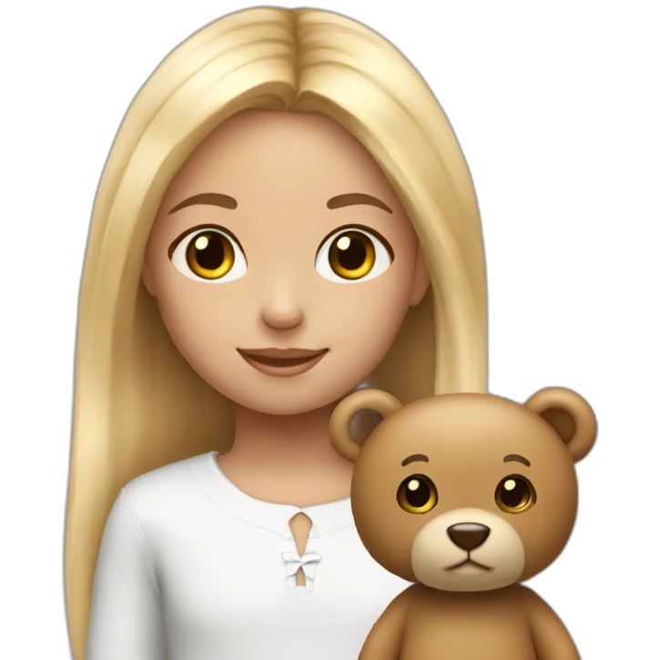 Blonde lang hair white 7 year old girl with teddy emoji