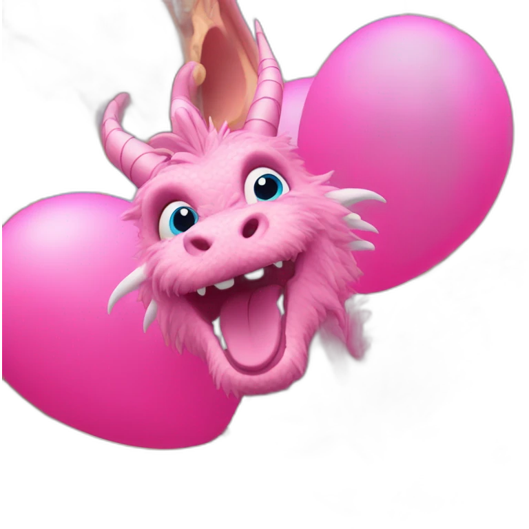 Pink fluffy dragon with a bunch of balloons at Disney land emoji