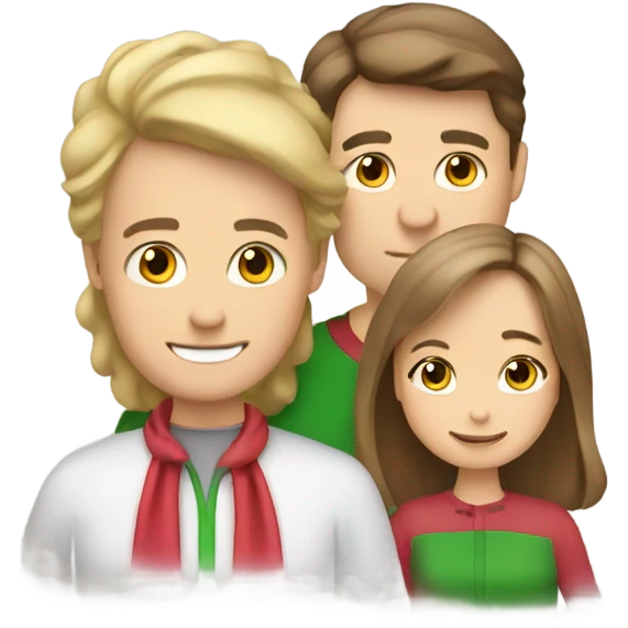 Three people: Brown hair dad , brown hair mom , blond little daughter in Christmas   emoji