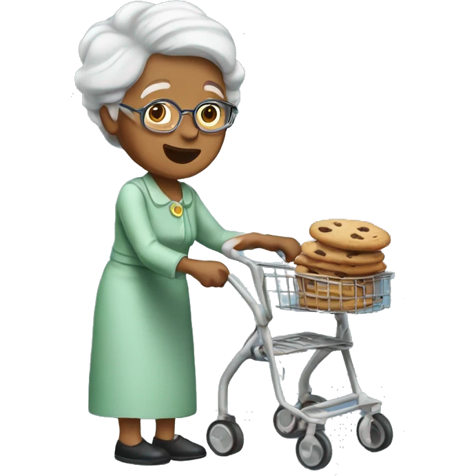Grandma eating a cookie with a walker emoji