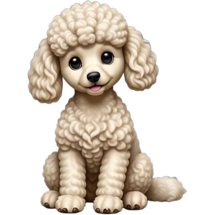 cinematic-[poodle]-realistic-full-body-sitting-emoji,-tail-resting-loosely-beside-its-paws,-head-tilted-dramatically, -curly-[cream white]-fur,-simplified-yet-realistic-focused-features,-highly-detailed,-glowing-with-an-almost-sarcastic-glow emoji