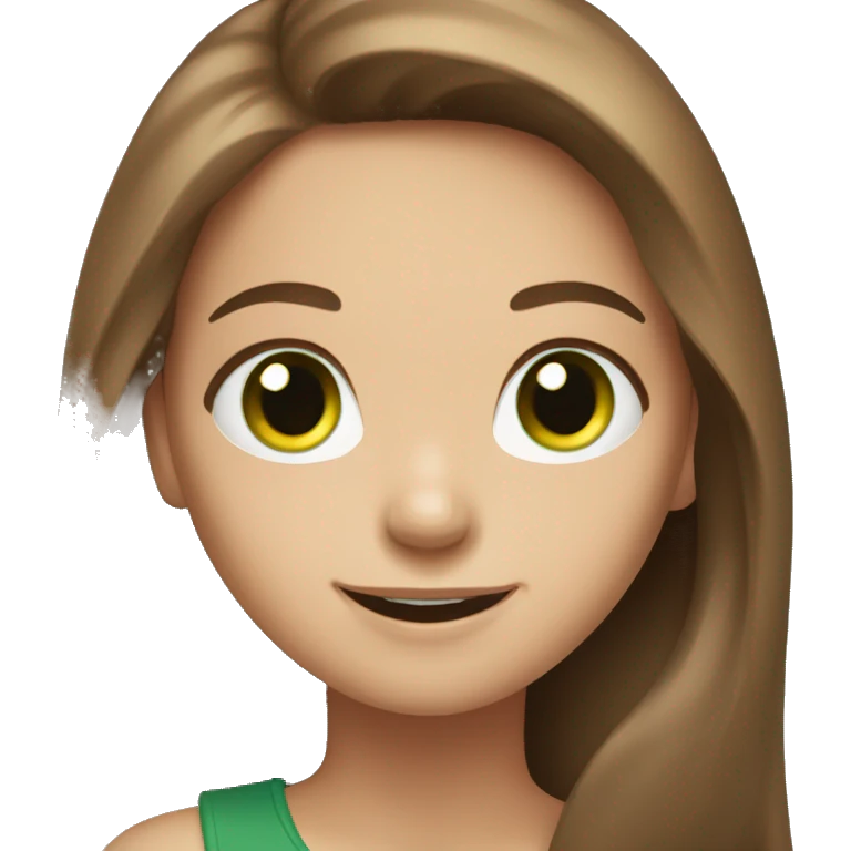 cheerful girl long brown hair green eyes emoji