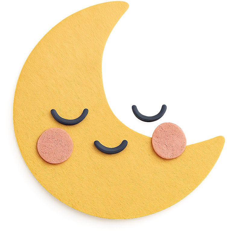 kawaii sleepy yellow crescent moon, gentle smile, blushing cheeks, soft pastel colors, no limbs, full body emoji