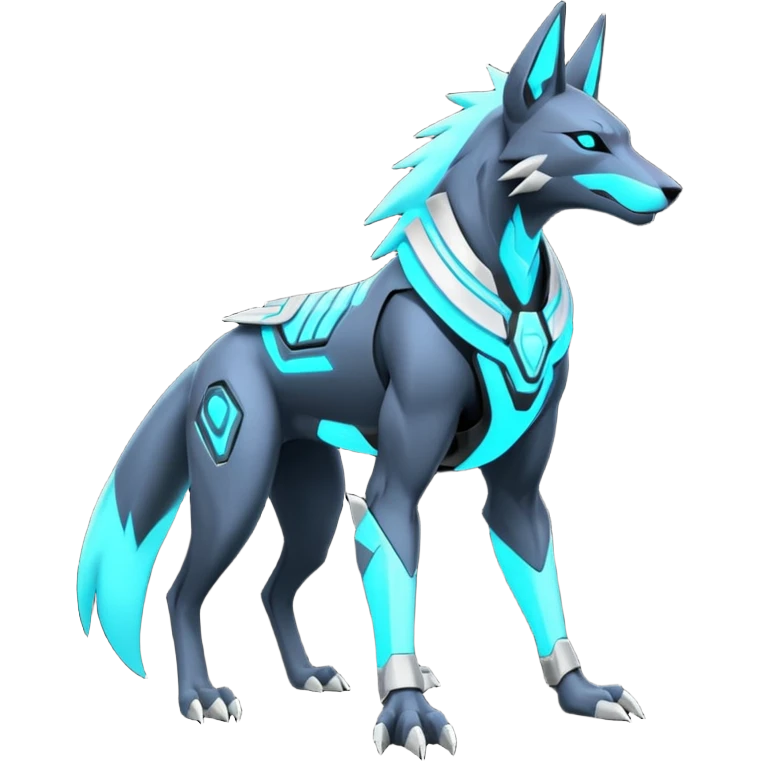 Dark pastel crystallic cyberpunk intricate neon glowing grey white futuristic cyborg-Anubis-Zeraora-Zoroark-fusion (full body) emoji