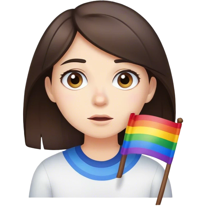 Confused brunette with rainbow flag  emoji