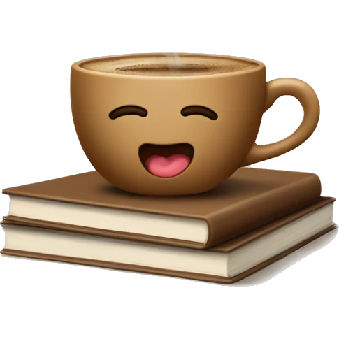 cute cup of coffee on top of a small stack of brown beige books emoji