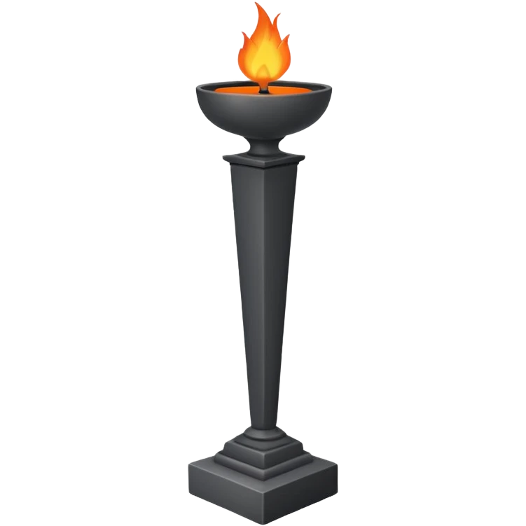 A minimalist ceremonial torch with a shallow black bowl on top holding bright flames. The bowl is supported by a tall, rectangular gray pedestal with clean, smooth surfaces and sharp edges. emoji