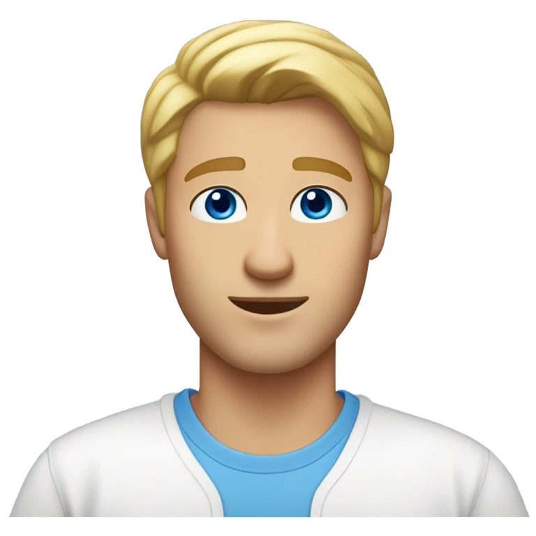 a blonde guy with middle parting blond slicked back hair in a white oversize t shirt and a nice tan and blue eye emoji