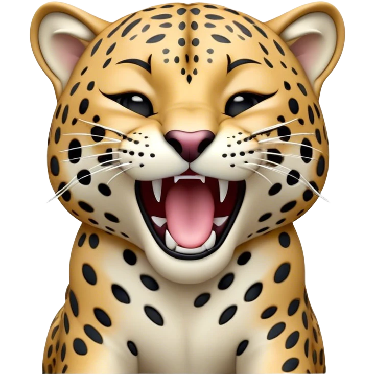 Cinematic Cute Yawning Jaguar Portrait Emoji, Head tilted slightly with a dramatic, wide-open yawn, showcasing a lithe, graceful build with distinctive rosette patterns and sleepy, half-closed eyes, Simplified yet irresistibly adorable features, highly detailed, glowing with a soft, cozy wild glow, high shine, relaxed yet expressive, stylized with a dash of whimsical feline charm, soft glowing outline, capturing the essence of a drowsy yet affectionate guardian that appears ready to stretch out for a nap! emoji