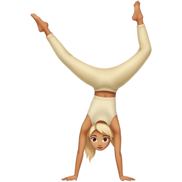 Girl holding handstand in cream pants emoji