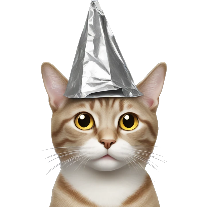 cat wearing a pointed conspiracy tin foil hat emoji