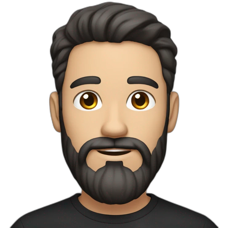 White man with a slight sun kissed tan, blue eyes and dark brown hair. He has a beard and mustache trimmed. Wears black clothing and wears his hair styled sideways backwards. emoji