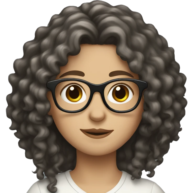 White girl with long dark curly hair and glasses emoji