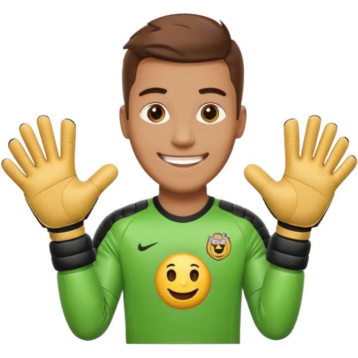 Football goalkeeper gloves with man goalkeeper and small emoji emoji