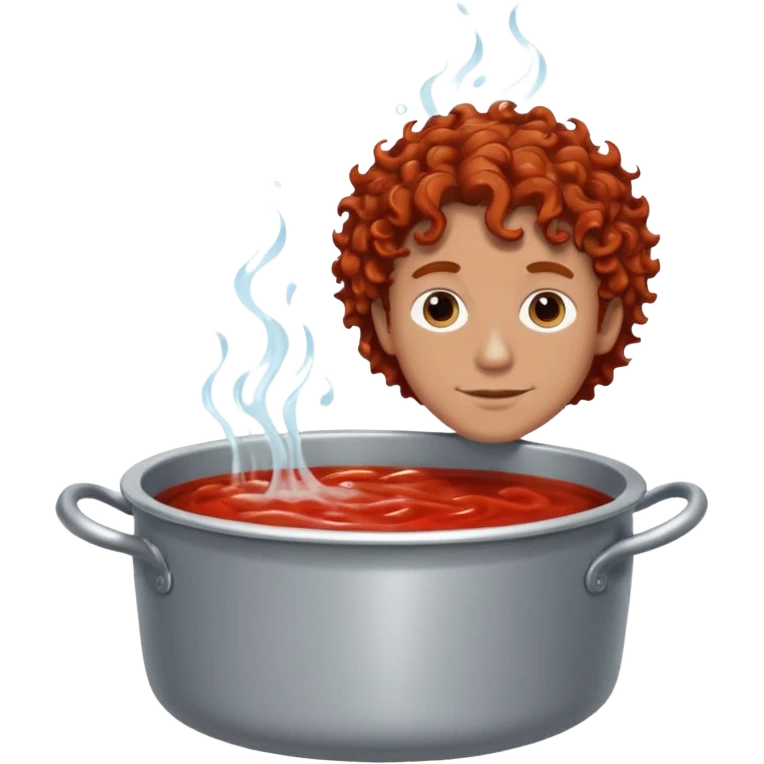 a white man with brown curly hair swimming in a pot of sauce emoji