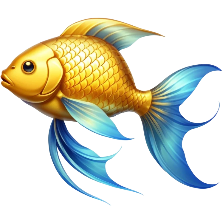 Ethereal golden fish symbol glowing with soft radiance, surrounded by a subtle blue aura. The fish has flowing, graceful lines with shimmering scales and translucent fins that appear to be moving in water. emoji